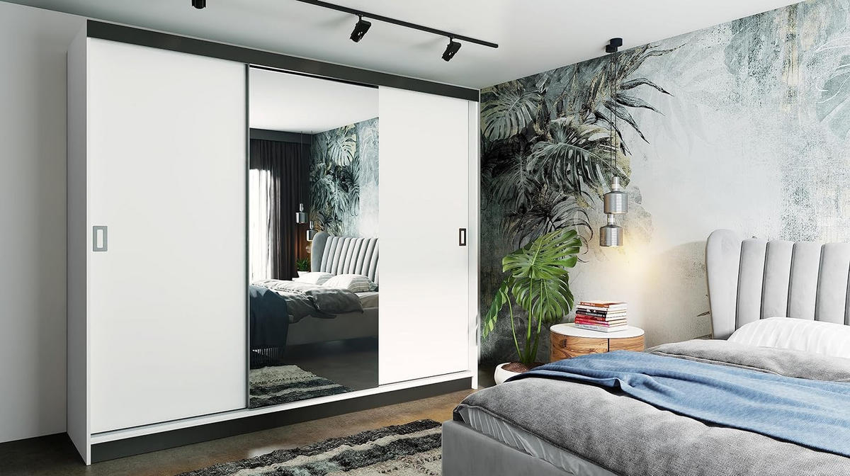 SCHIEBETÜRENSCHRANK RETRO 1 200 - Weiß 200x205x59cm - Weiß, Holzwerkstoff (200/205/59cm) - Kier Furniture