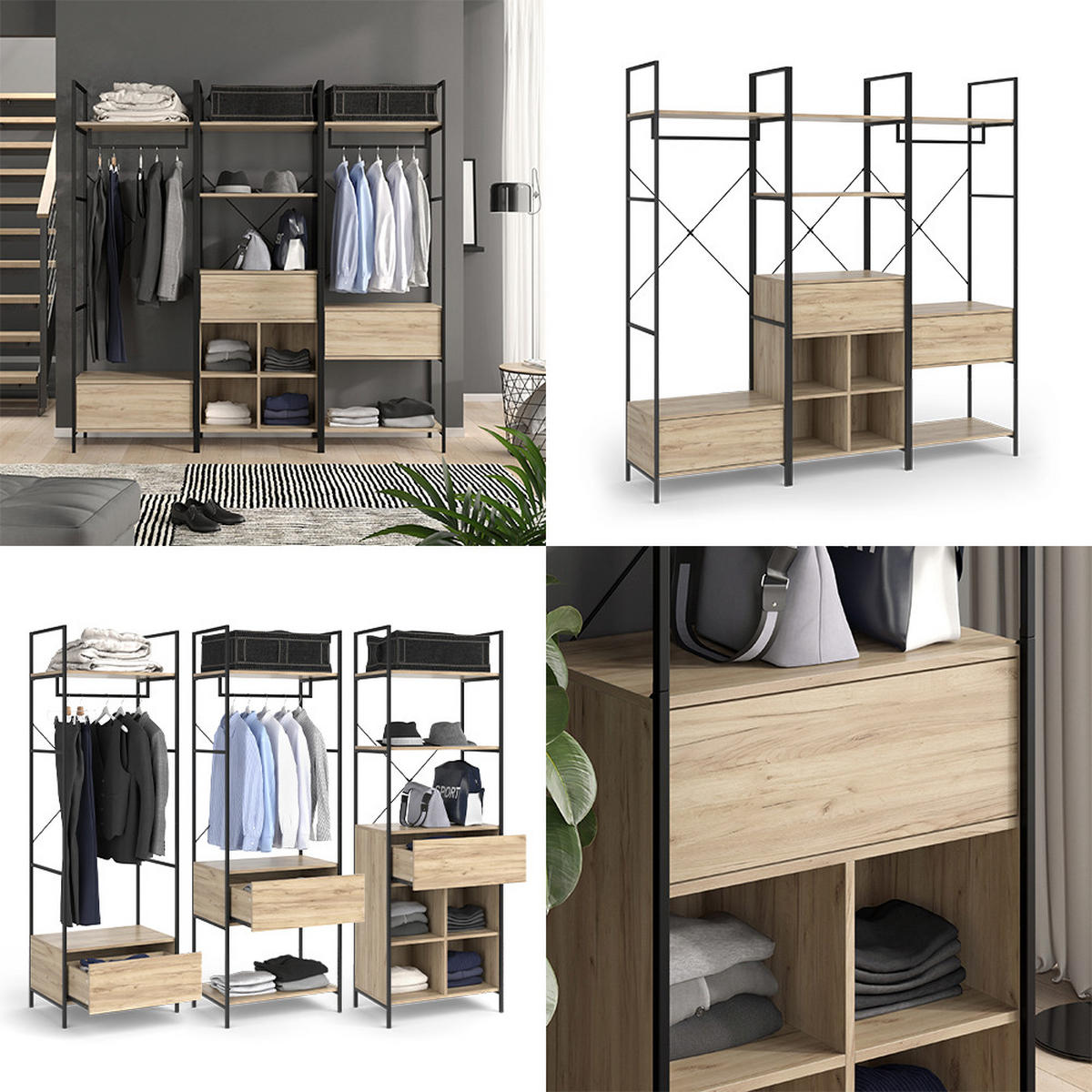 ŠATNÍ SET Enya Dřevo - přírodní/černá, kompozitní dřevo (60/180/40cm) - Vicco