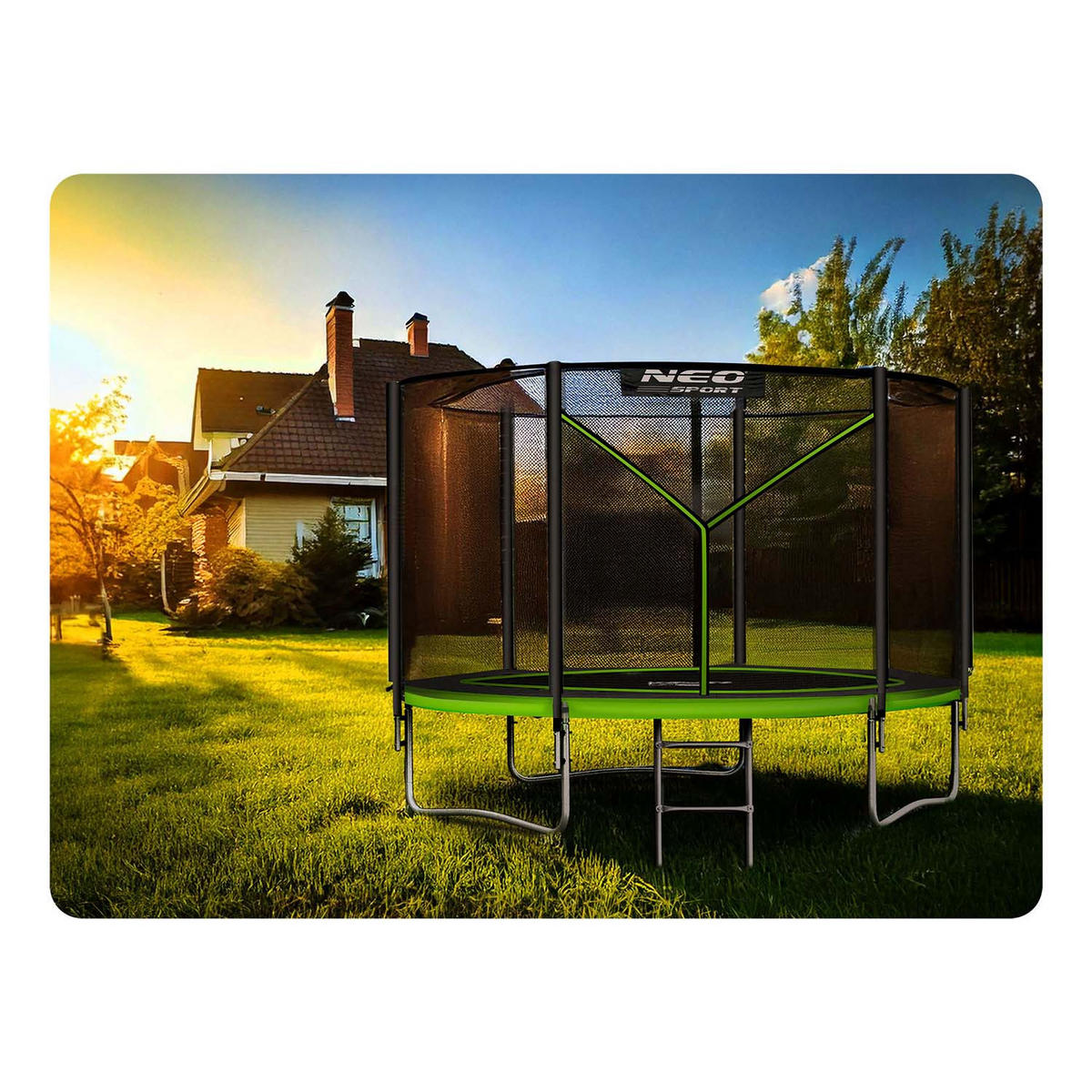 GARTENTRAMPOLIN 10 ft/312 cm mit Außennetz und Leiter - Grün, Metall (312/312cm)