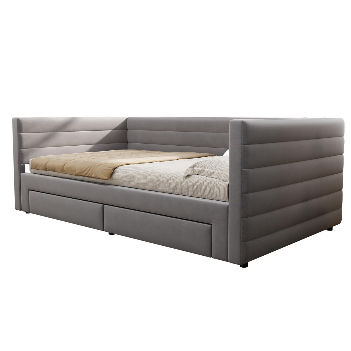POLSTERBETT 90x190 Grau Leinen Ausziehbar - Grau, Textil (90/190cm) - FLIEKS