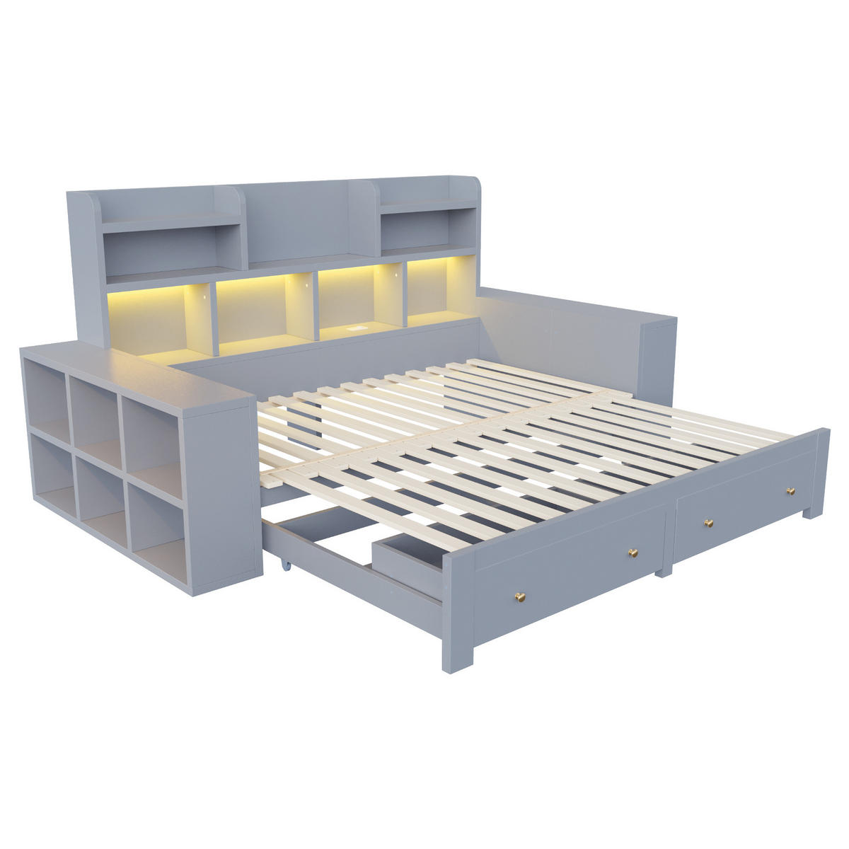 AUSZIEHBETT 90/180/200 cm mit Ablagefächern und Schubladen, DE-41646, in Grau - Grau, Holzwerkstoff (90/200cm) - ComfortXL