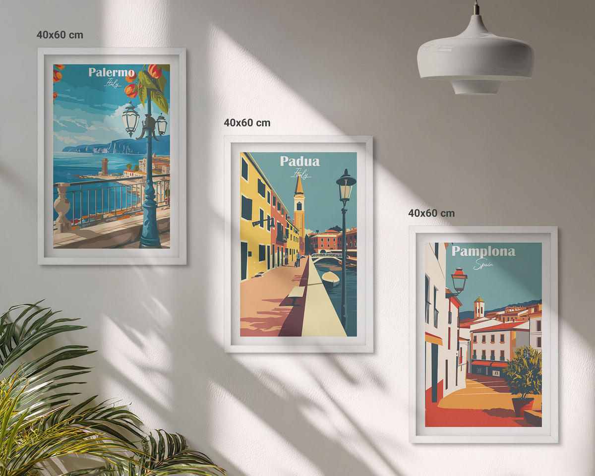 BILDER SET 3er Set - 40x60 cm Weißer Rahmen - Retro-Stadtillustrationen - Weiß, Kunststoff (40/60cm) - TULUP