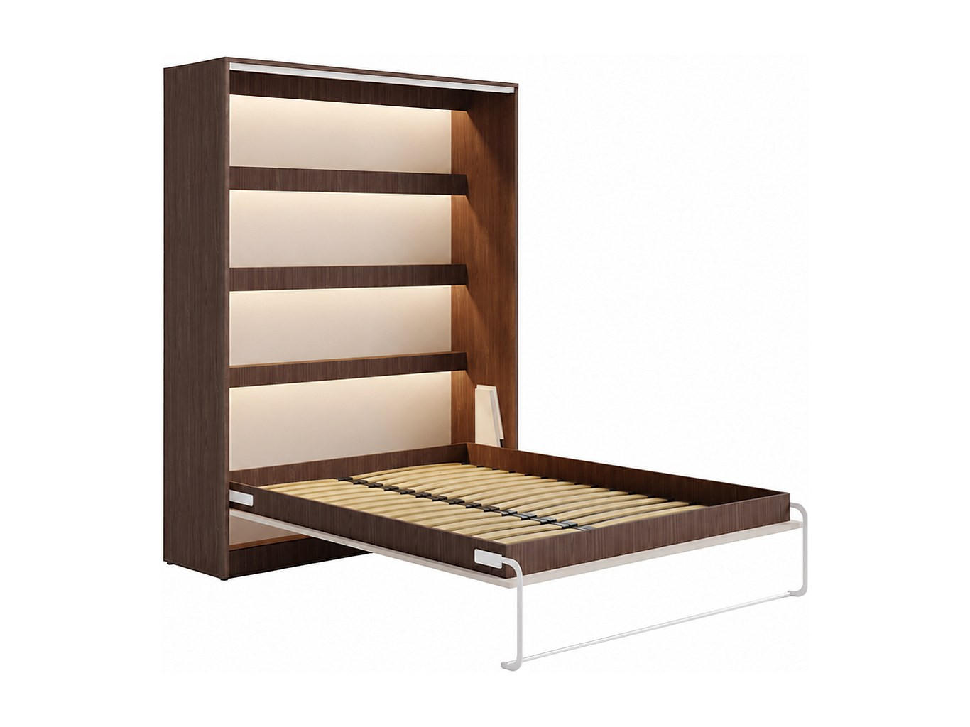 SCHRANKBETT - 2 Personen - holz - naturfarben dunkel, beige Rapili - Beige/Naturfarben, Holz/Metall (160/200cm) - Vente-Unique