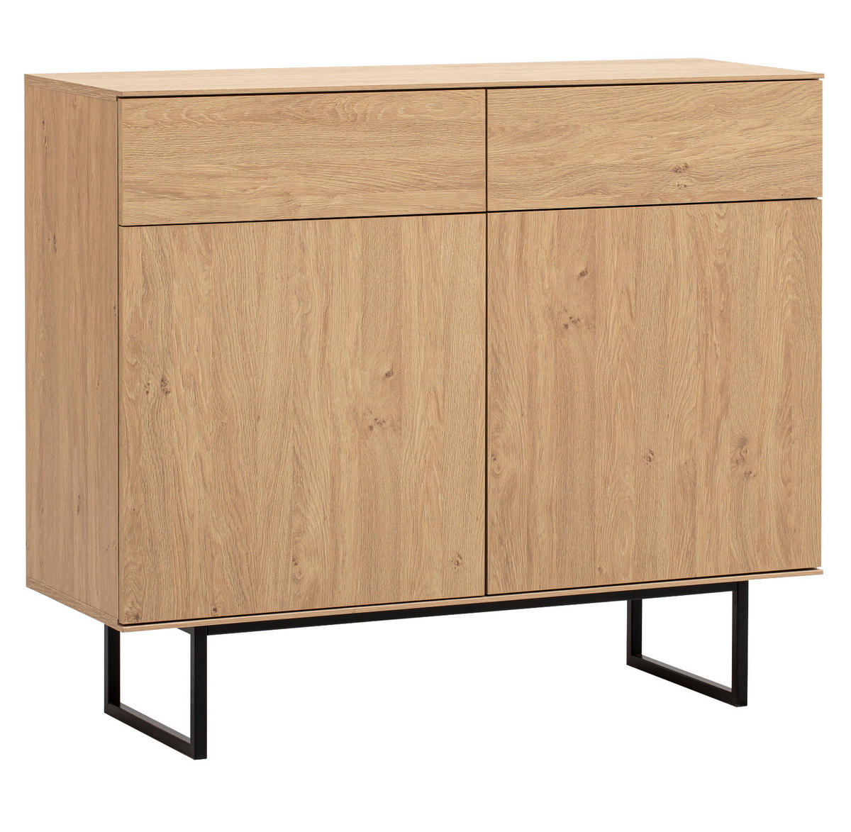 SIDEBOARD Stone Eiche, Kommode 115 x 98 cm, mit Push-to-Open - Eichefarben/Schwarz, Holzwerkstoff/Metall (115/98/40cm) - Furn.Design