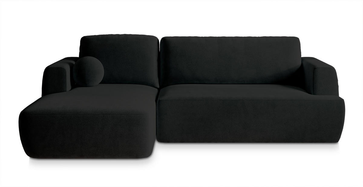 ECKSOFA SENTI K L-S Schwarz Plüsch-Stoff mit Schlaffunktion - Schwarz, Holz (246/148cm) - MASSENO