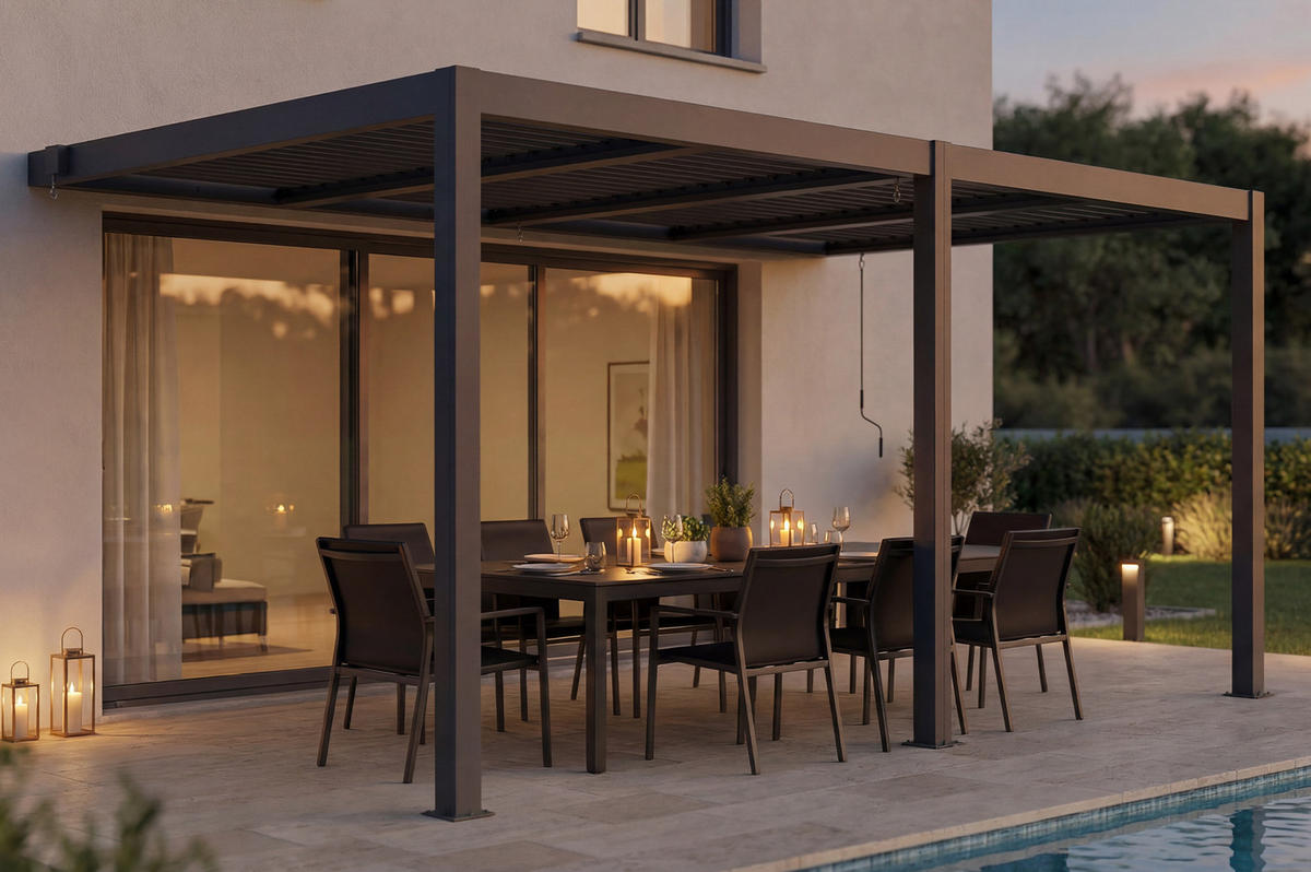 BIOKLIMA-PERGOLA Agosta 5x3m 250 cm hoch an der Wand befestigt Graues Aluminium - Grau, Metall (509/248/300cm) - Cazeboo