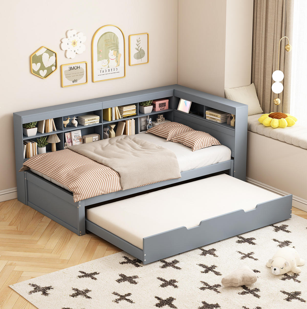 BETT 90/200 cm Grau aus Holz mit Bett und USB-Buchse - Grau, Holz (90/200cm) - OKMYHOME