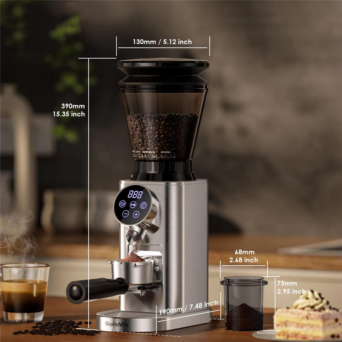 KAFFEEMÜHLE Konisch 48 Mahlgrade Espresso French Press - Silberfarben, Kunststoff (13/39/19cm) - Bextcok