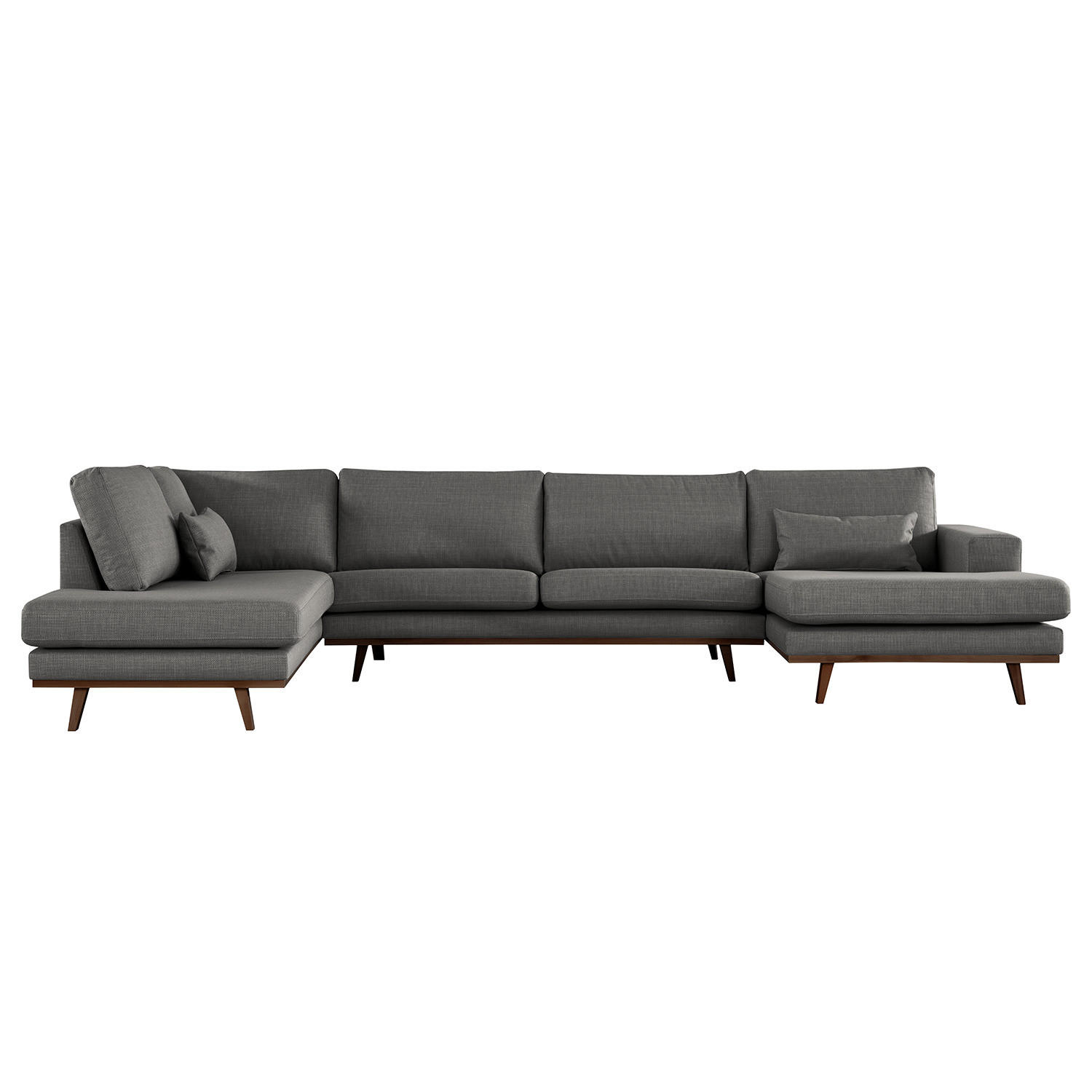 WOHNLANDSCHAFT mit Longchair - Dunkelgrau/Buchefarben, Textil (371/81/219cm) - home24