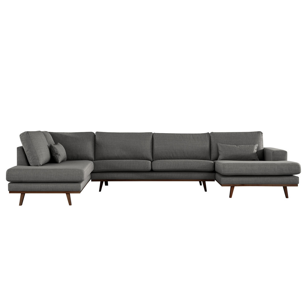 WOHNLANDSCHAFT mit Longchair - Dunkelgrau/Buchefarben, Textil (371/81/219cm) - home24