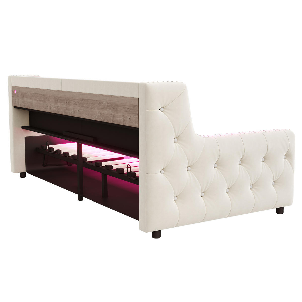 SCHLAFSOFA 90/200 cm Beige aus Samt mit Stauraum und LED - Beige, Textil (90/200cm) - OKWISH