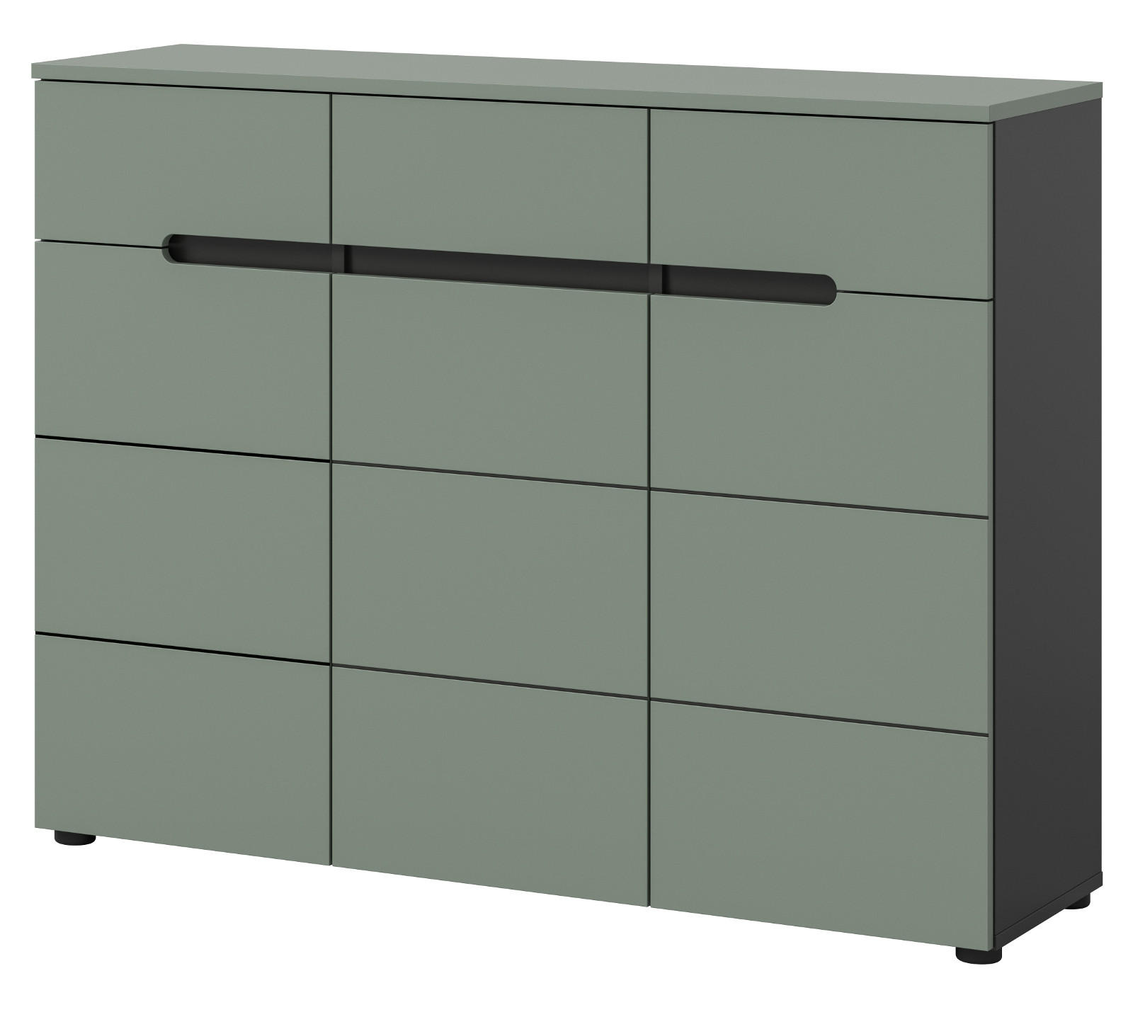 SCHUHKOMMODE Salbei grün, Baslat grau 120 cm, Flurkommode mit Soft-Close - Salbeigrün/Schwarz, Holzwerkstoff/Kunststoff (120/94/37cm) - Inn.Furn