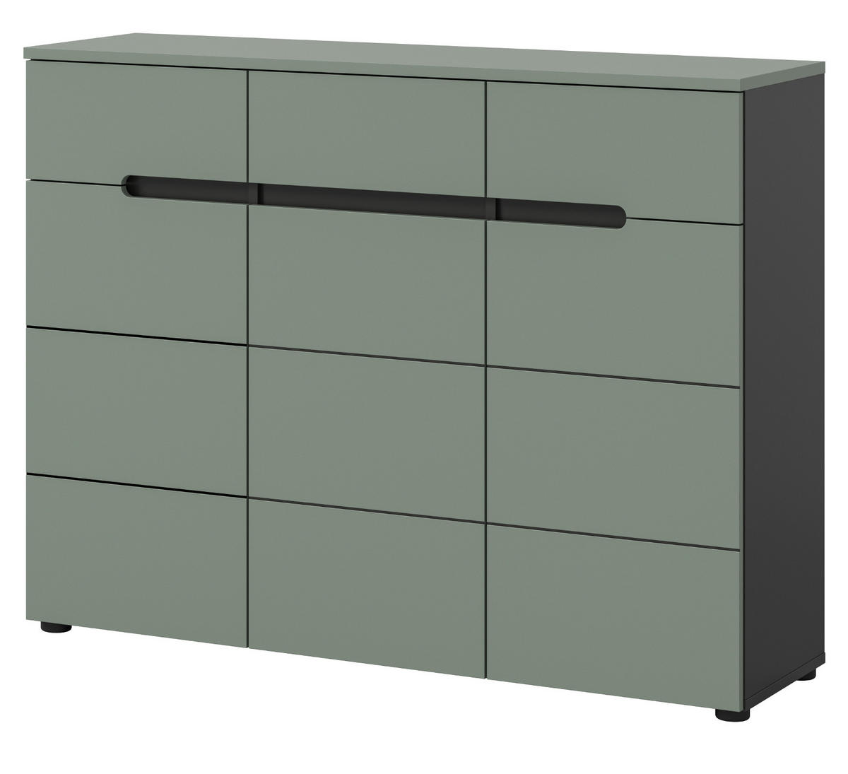 SCHUHKOMMODE Salbei grün, Baslat grau 120 cm, Flurkommode mit Soft-Close - Salbeigrün/Schwarz, Holzwerkstoff/Kunststoff (120/94/37cm) - Inn.Furn