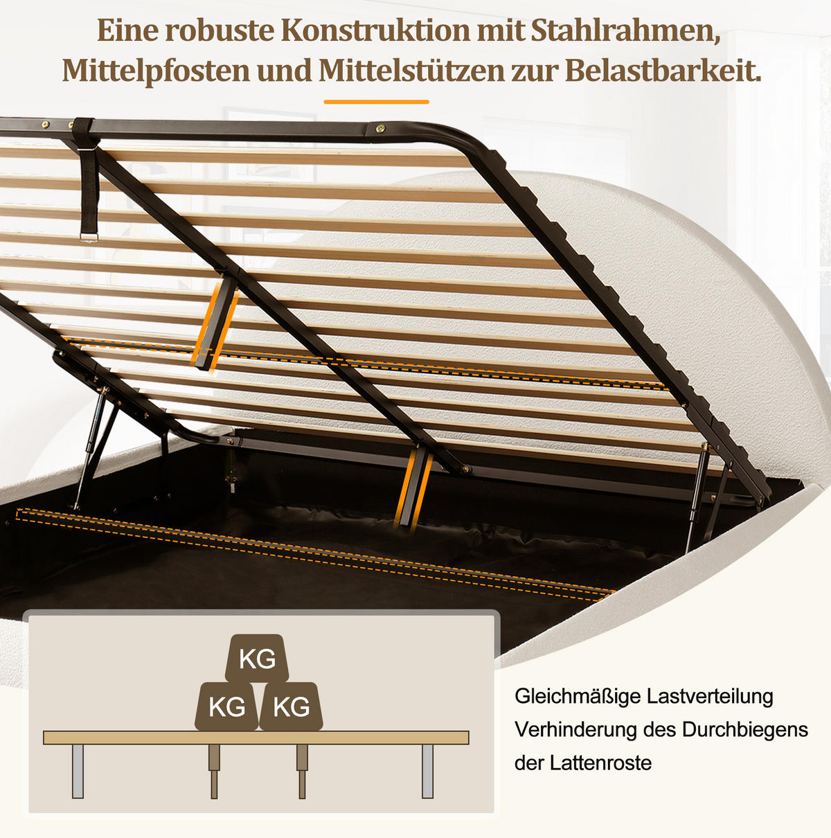 POLSTERBETT mit Stauraum 180x200 cm Bouclé Weiß - Weiß, Metall (180/200cm) - Meubliv