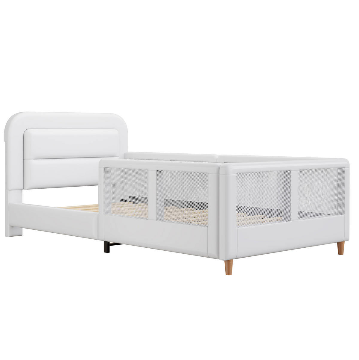 POLSTERBETT 90/200 cm mit Sicherheitsgeländer und gepolstertem Kopfteil, PU in Weiß - Weiß, Holzwerkstoff (90/200cm) - Redom
