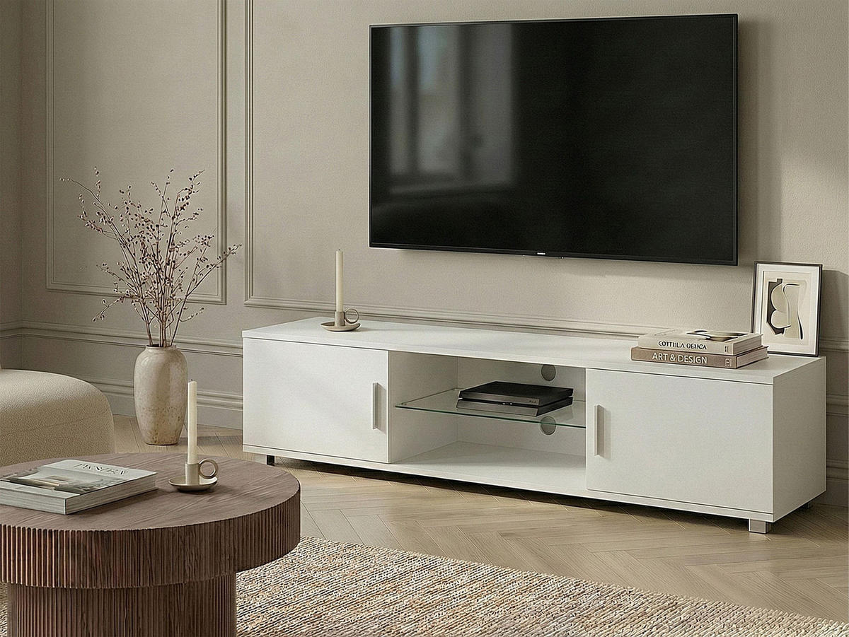 TV STOLEK Bílý Chilliwack - bílá/tmavě šedá, kompozitní dřevo (140/42/40cm) - Beliani