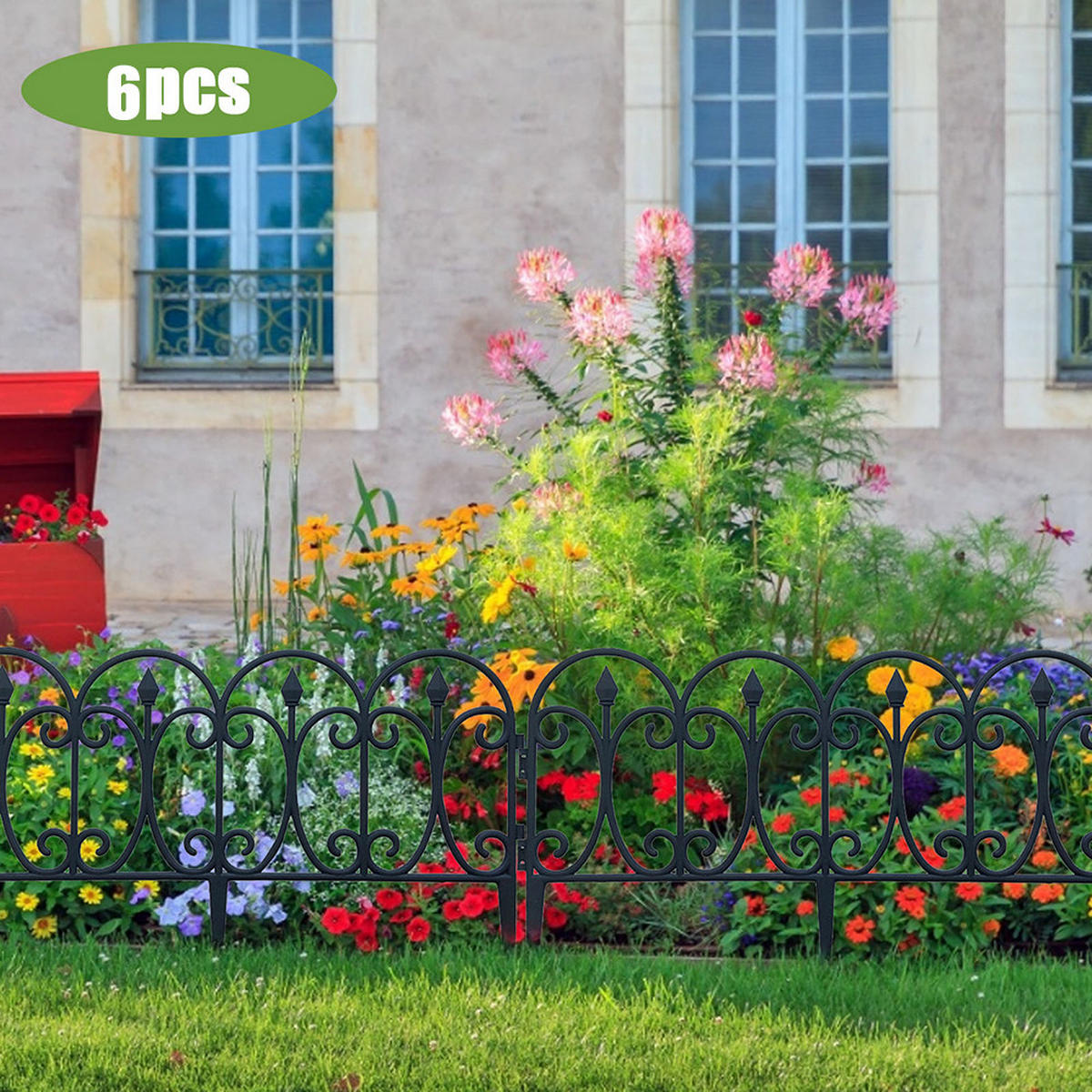GARTENZAUN 6er-Set aus Kunststoff in schwarz Europäischer dekorativ rost und UV-beständig ohne Werkzeug je 60 x 33 cm - Schwarz, Kunststoff (4/33/60cm) - Livingandhome