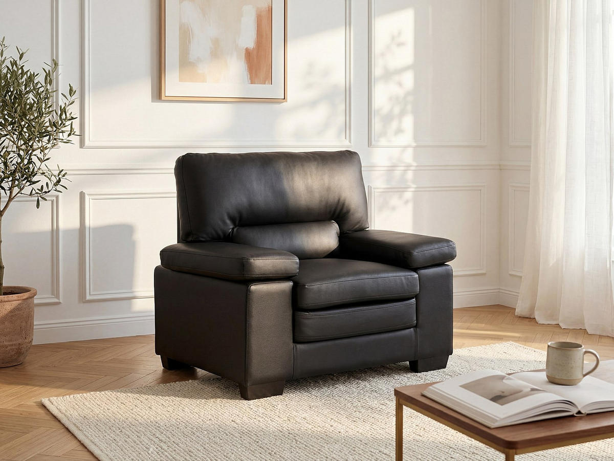 SESSEL mit gerader Rückenlehne - -Sitzer - Leder - Schwarz - - Schwarz, Leder (109/97/89cm) - Vente-Unique