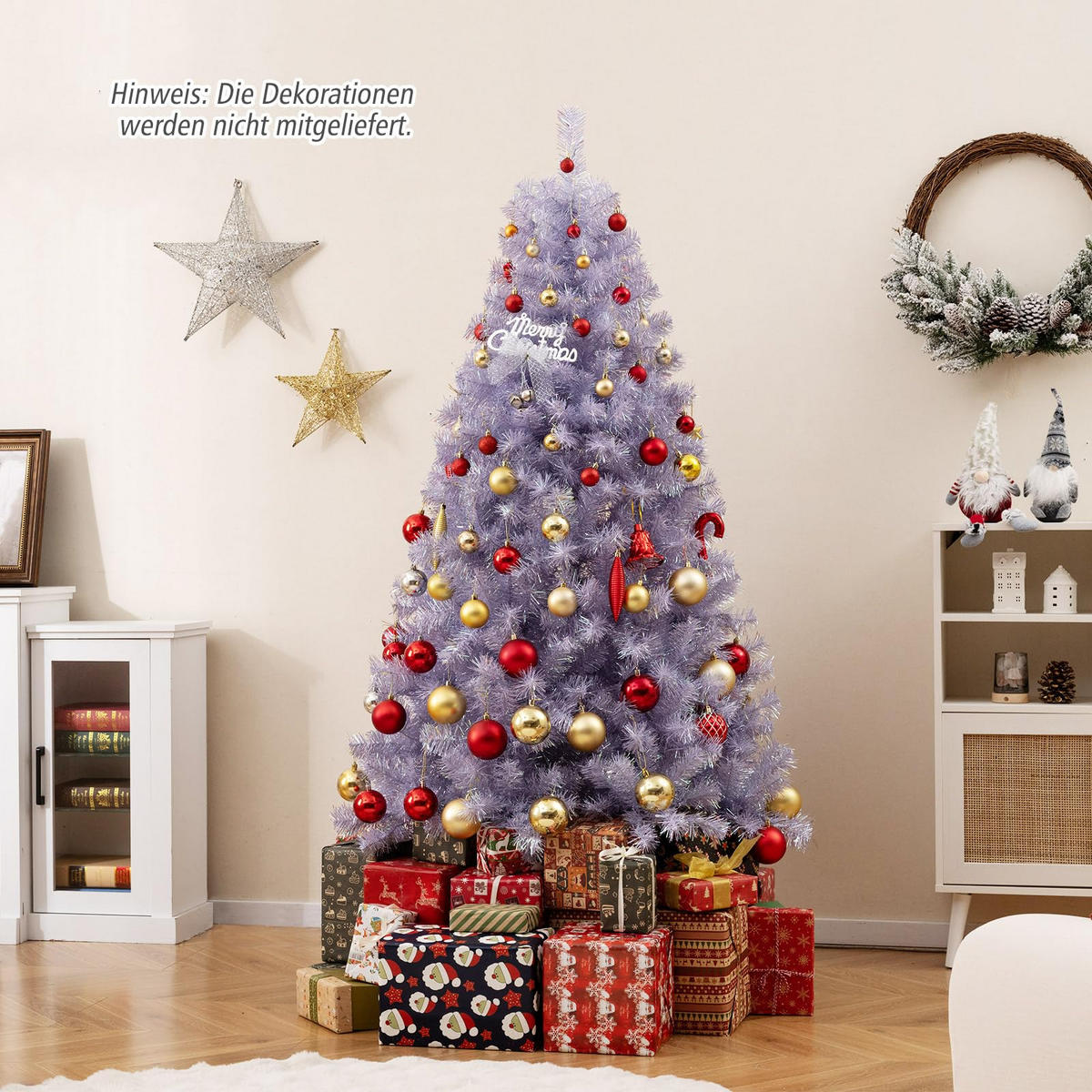 WEIHNACHTSBAUM Tannenform mit warmweißen LEDs 180 cm lavendelviolett - Lila, Metall (180cm) - COSTWAY