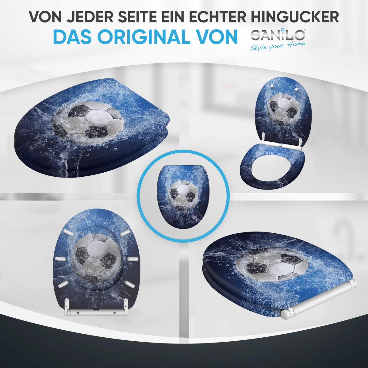 WC-SITZ mit Absenkautomatik & Top Fix Soccer - Blau, Holzwerkstoff (37.7/5.5/48cm) - Sanilo