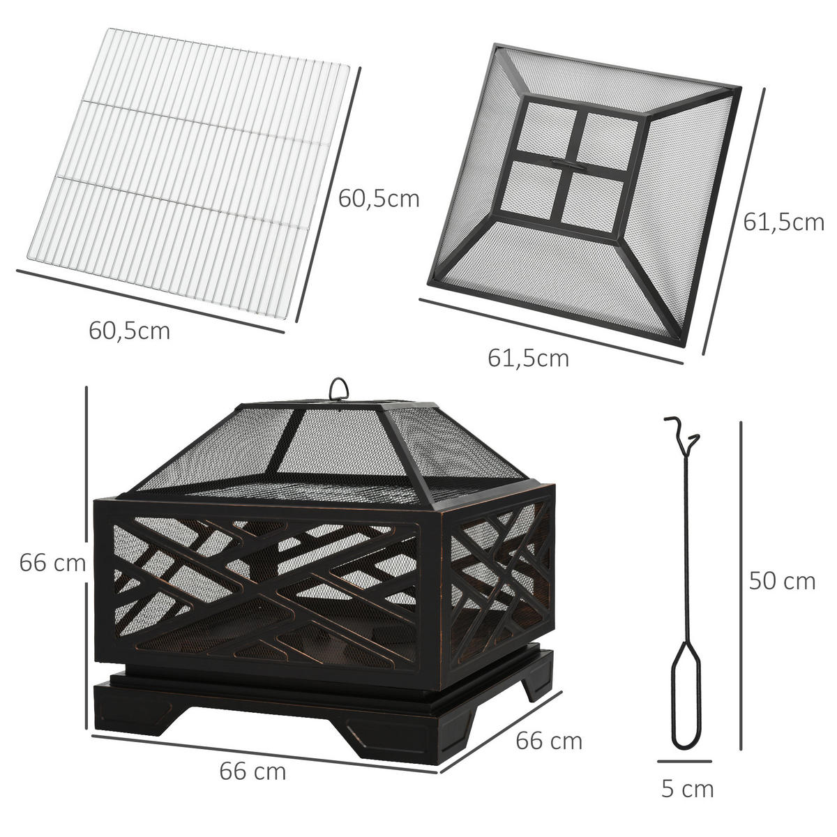 FEUERSCHALE, Eisen, Schwarz - Schwarz, Metall (66/66/66cm) - Outsunny