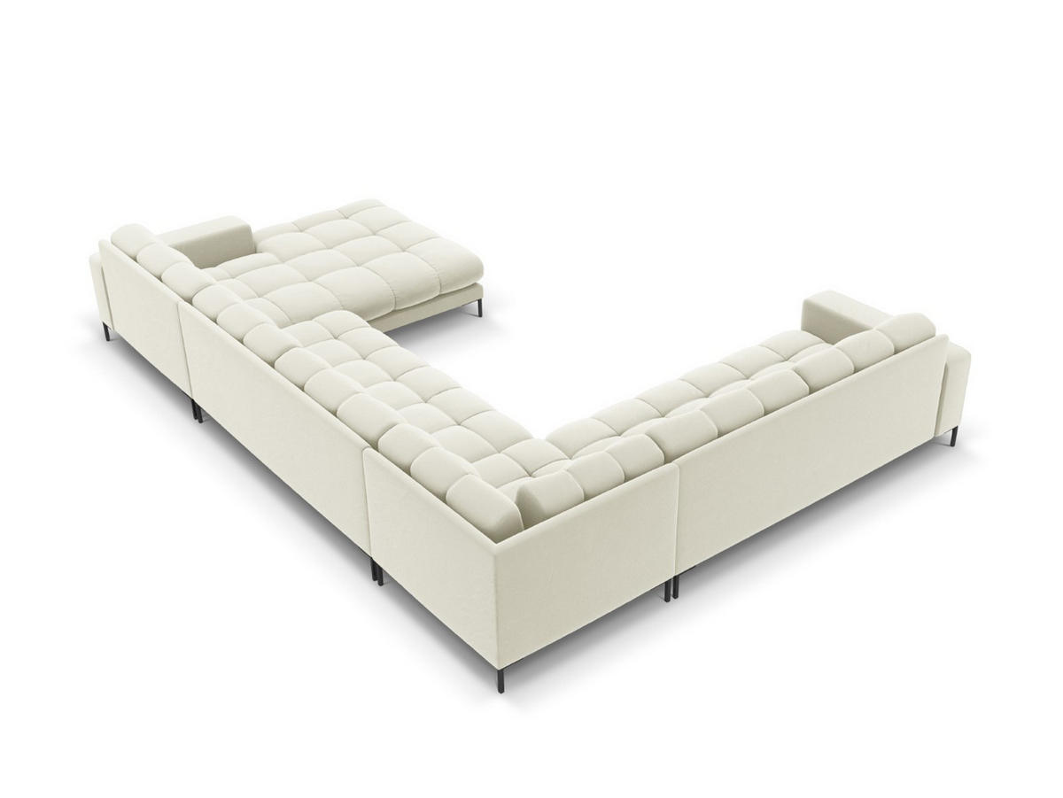 PANORAMASOFA links Mamaia aus Samt leichtes beige 7 Sitzplätze - Creme, Textil (256/75/327cm) - Micadoni