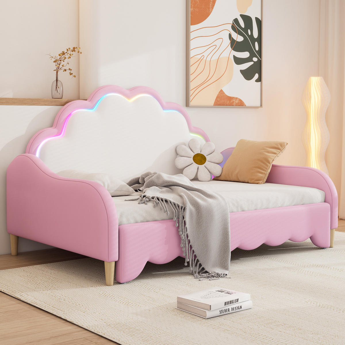 POLSTERBETT 140/200 cm Rosa mit umwandelbarem Design und LED-Beleuchtung - Rosa, Kunststoff (140/200cm) - OKWISH