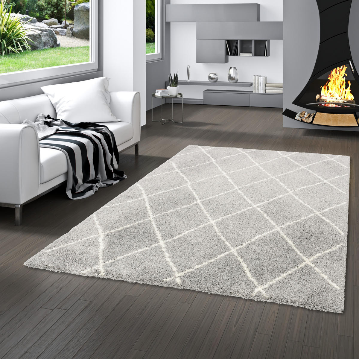 LUXUS SHAGGY TEPPICH SILKY SOFT MODERN RAUTEN - Grau, Textil (80/150cm) - Pergamon