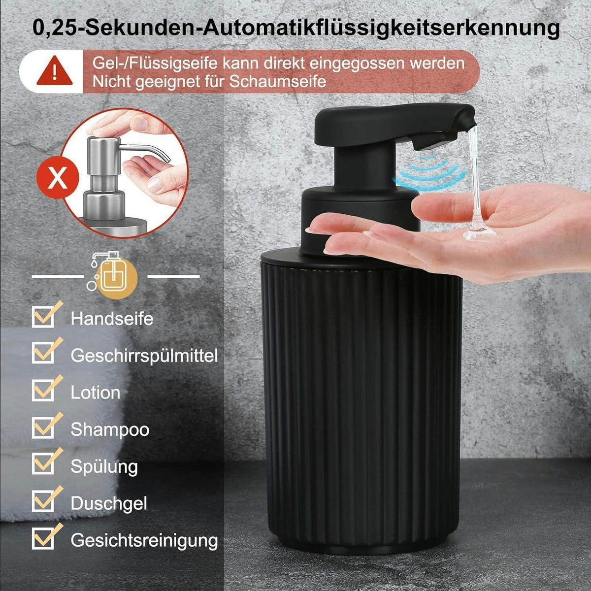 SEIFENSPENDER Automatisch Schwarz 260 ml - Schwarz, Kunststoff (8/8/18cm)