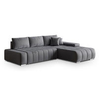 ECKSOFA ALESE R-S Grau Velours-Stoff mit Schlaffunktion - Grau, Holz (265/185cm) - MASSENO