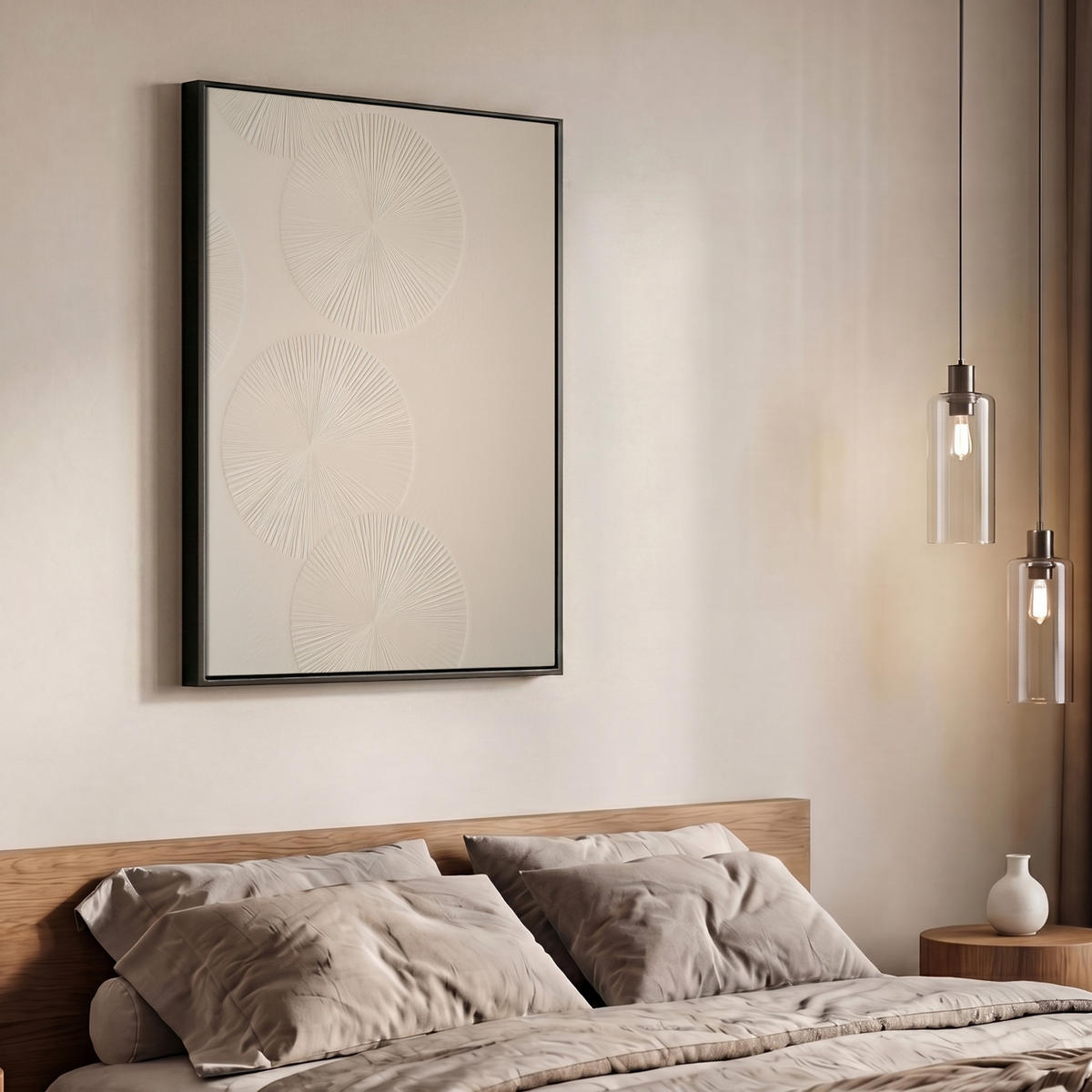 LEINWAND Bilder mit Rahmen - Japandi - Beige - Modern - 70x100 - Ecru, Textil (70/100cm) - MuchoWow