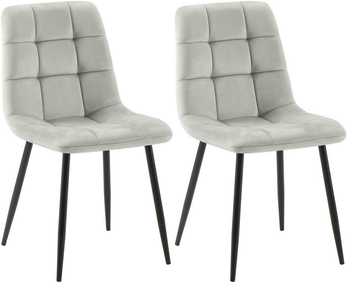 STUHL 2er Set Samt Grau - Schwarz/Grau, Textil/Metall (45/84/55cm) - CLP