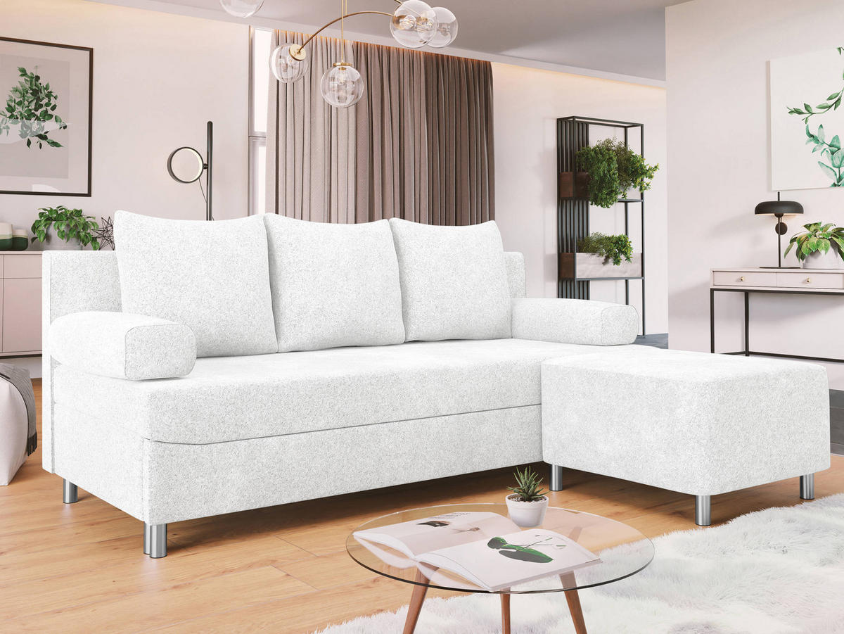 SCHLAFSOFA Dover mit Polsterhocker - Chromfarben/Creme, Holz/Kunststoff (192/86/80cm) - MIRJAN24