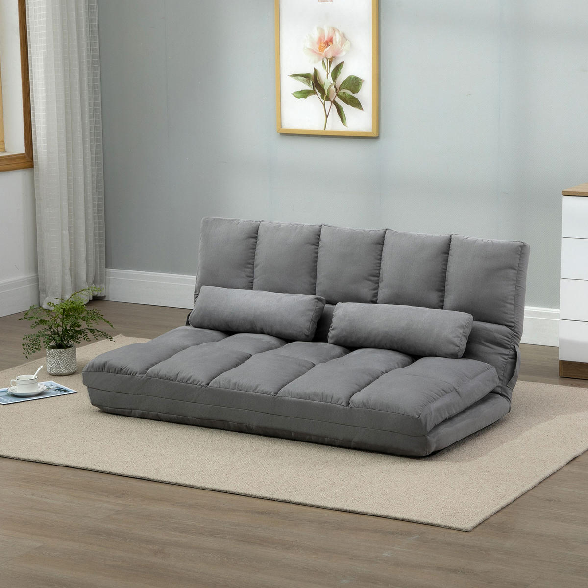 BODENSOFA klappbar Schlafsofa mit 3-stuhfig verstellbar Rückenlehne Hellgrau - Hellgrau, Textil/Metall (73/60/130cm) - HOMCOM