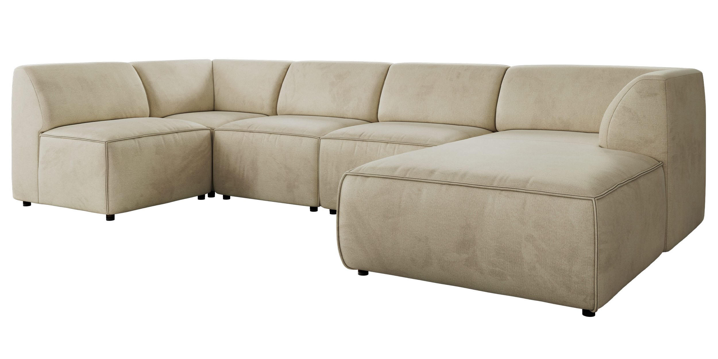 WOHNLANDSCHAFT MODARO U 5M - Beige Velvet - Rechts - Beige/Schwarz, Textil (345/78/180cm) - MKS