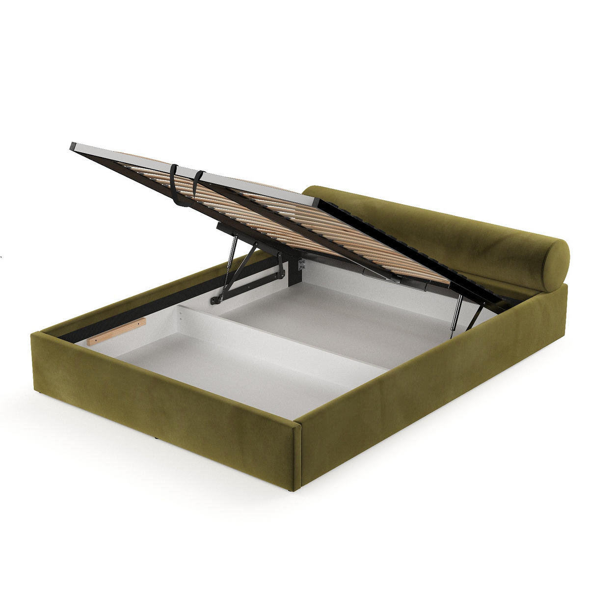 POLSTERBETT Solvo mit Stauraum 160/200 cm Grün im Kronos Stoff - Schwarz/Naturfarben, Holz/Holzwerkstoff (160/200cm) - AltaBeds