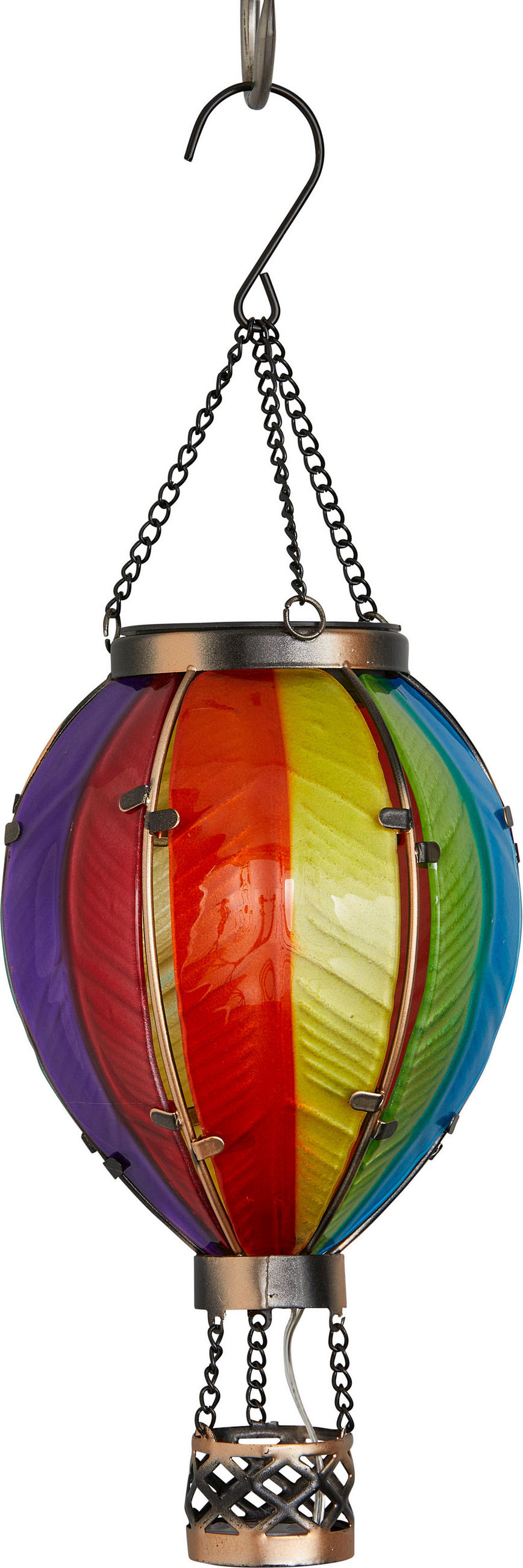 LED-SOLAR-LATERNE - Heißluftballon Design aus buntem Echtglas für Garten und Außenbereich, mit Solarpanel, 1er-Set - Weiß, Metall (13/37.3/13cm) - Northpoint
