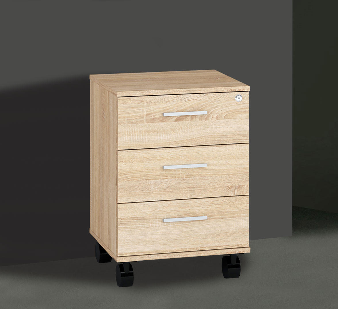 Thumbnail - Feldmann-Wohnen Rollcontainer, Braun, Holz, 3 Schubladen, Rechteckig, 46x60x41 cm, Arbeitszimmer, Container