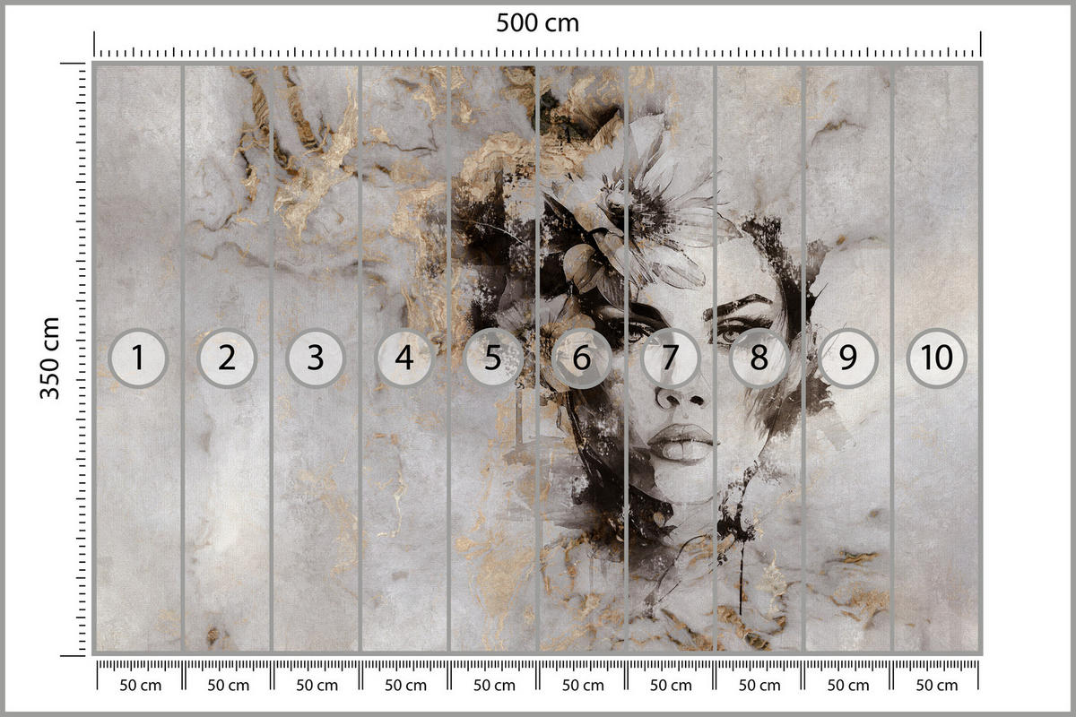 FOTOTAPETE für Wohnzimmer Frau Porträt Beton Blumen Modern 500x350 - Gelb/Beige, Papier (500/350cm) - Muralo