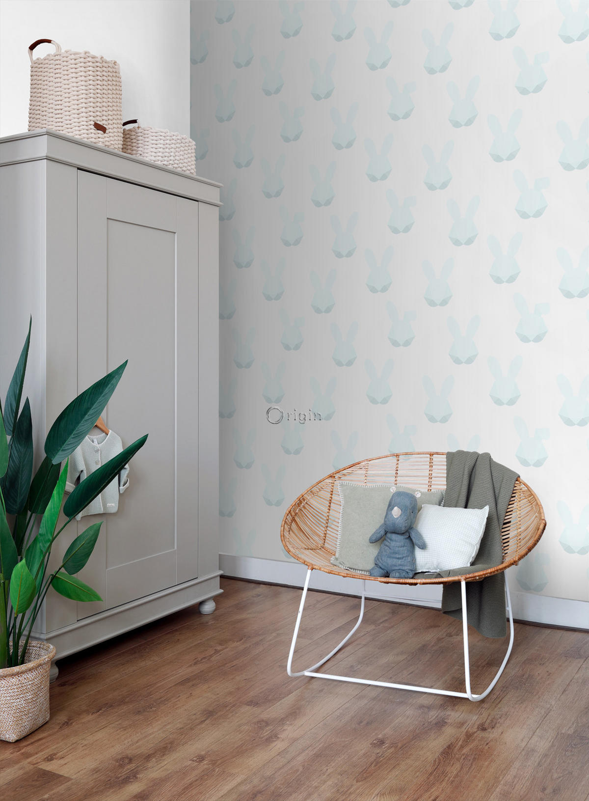 TAPETE Origami Kaninchen 53 cm x 10.05 m - Blau, Papier (53/0.1cm) - Origin Wallcoverings