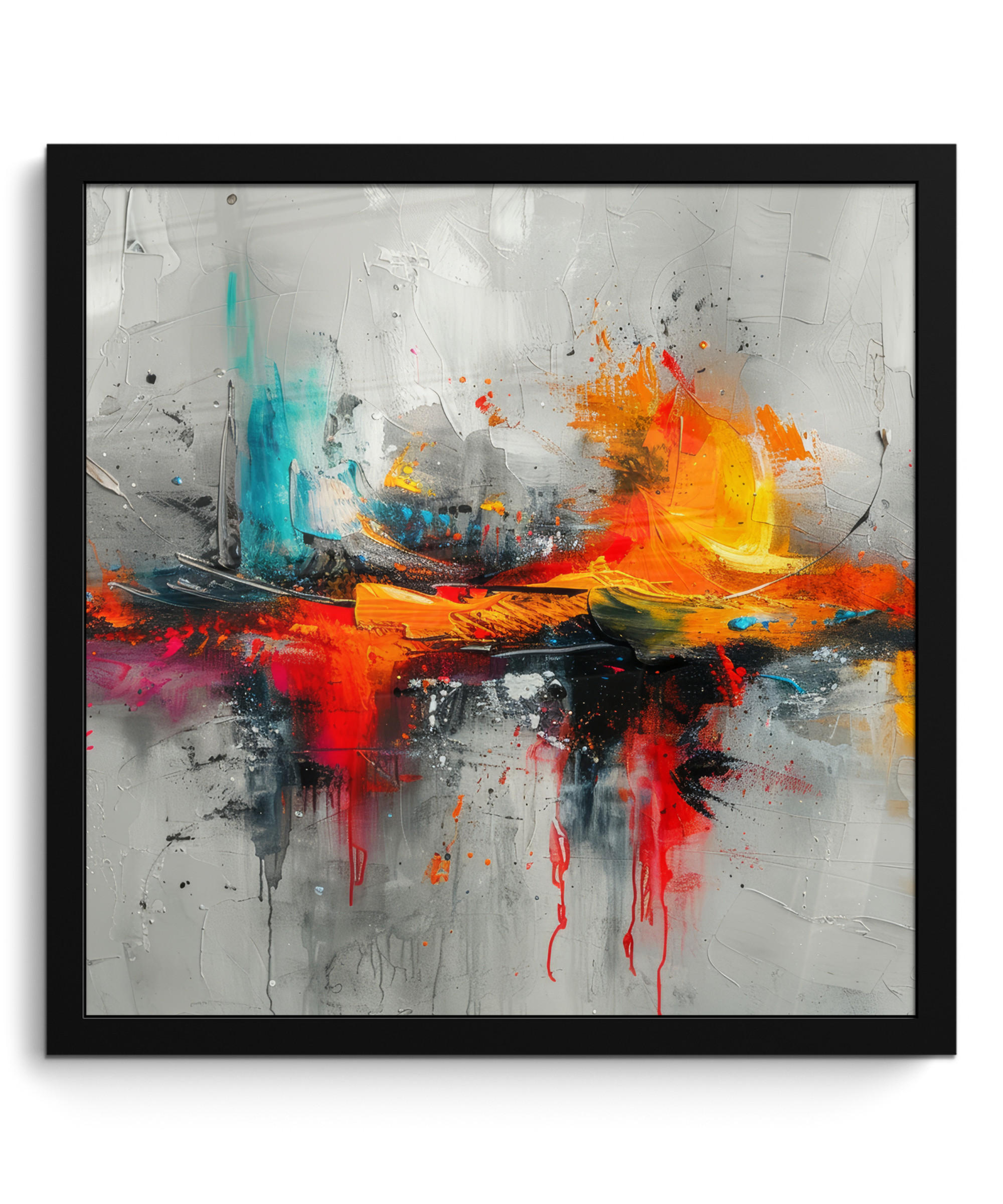 POSTER MIT RAHMENGERAHMTES BILD - Moderne Kunst - Orange - Grau - Abstrakt - 40x40 cm - Hellgrau, Papier (40/40cm) - MuchoWow