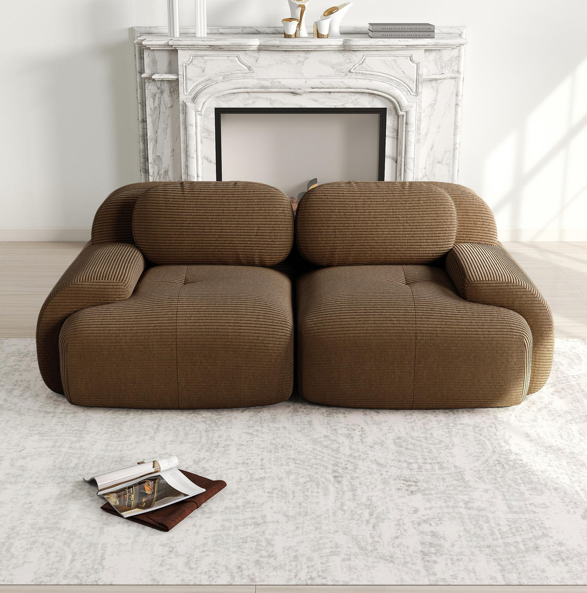 SOFA modular rahmenlos Cord Braun - Braun, Kunststoff (103/75/208cm) - Meubliv