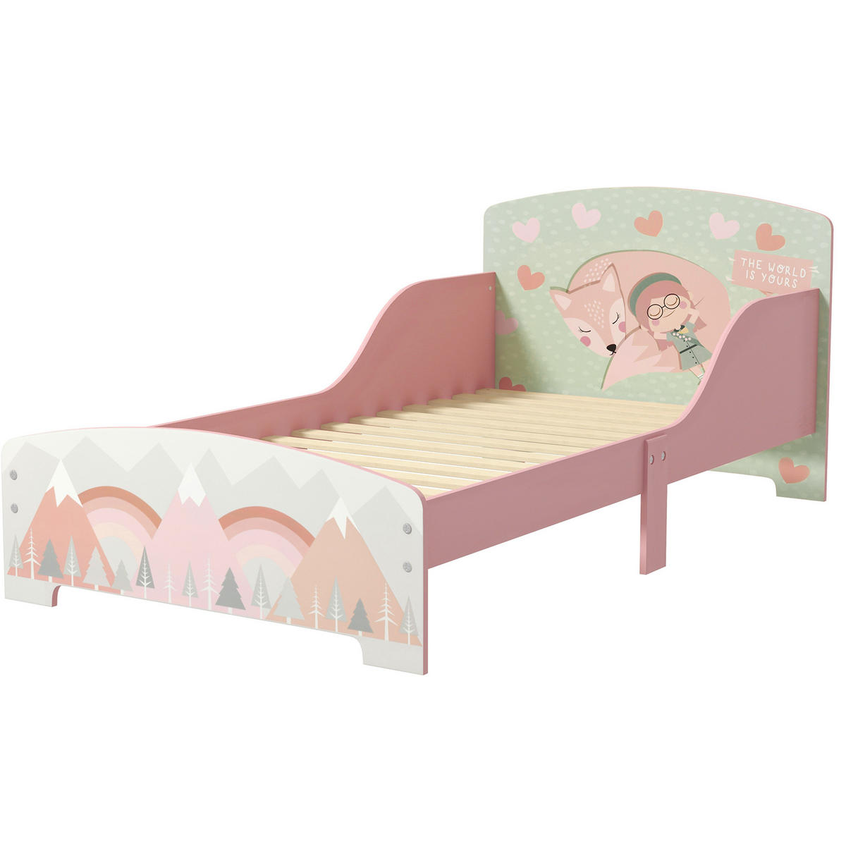 KINDERBETT 140x70 cm DE-14625 mit Sicherheitsbarrieren und Tiermotiv Rosa - Pink, Holzwerkstoff (70/140cm) - ComfortXL