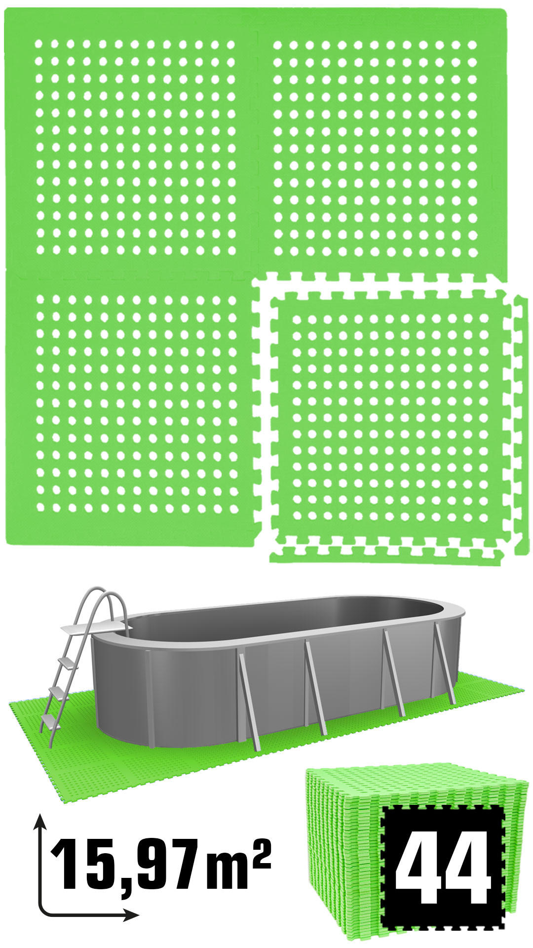 POOLMATTEN 16m² 44 EVA Matten 62 cm Grün - Grün, Kunststoff (62/62cm) - eyepower