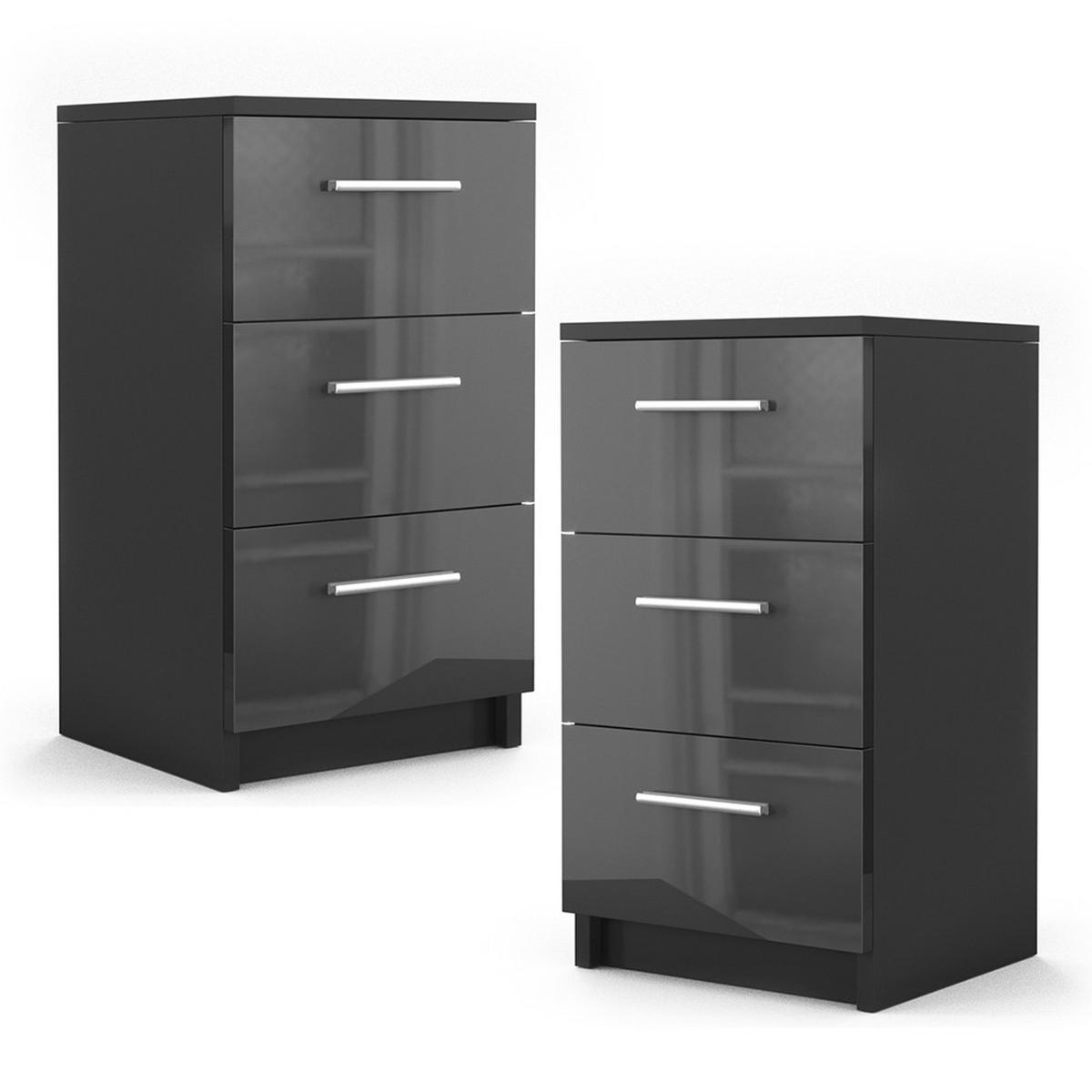 NACHTTISCH Schwarz Hochglanz 38 x 66 cm 2er Set - Schwarz Hochglanz/Schwarz, Holzwerkstoff (38/66/35cm) - Vicco