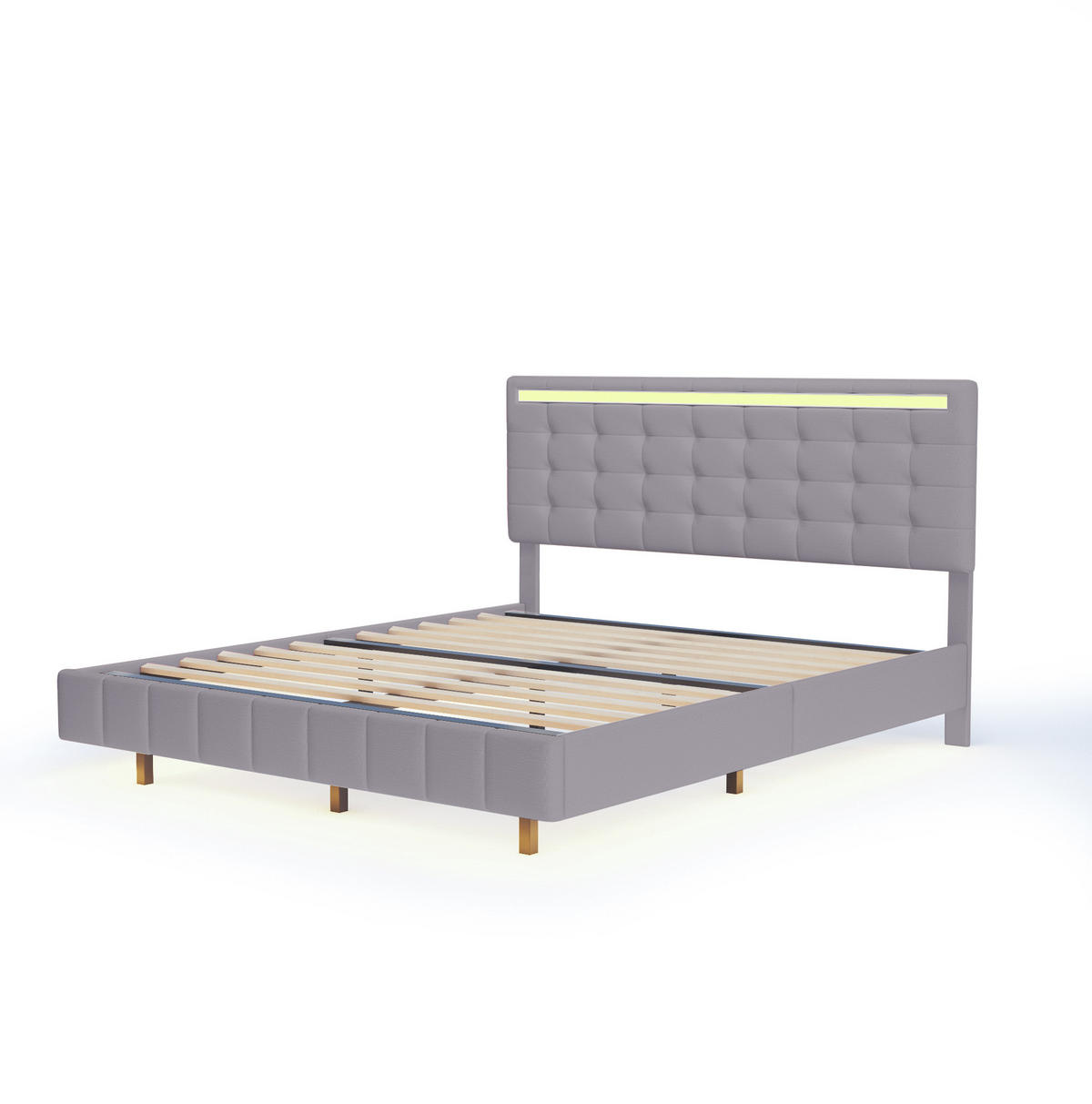 POLSTERBETT 160/200 cm grau mit LED-Beleuchtung und Kopfteil-Design - Grau, Textil (160/200cm) - OKWISH