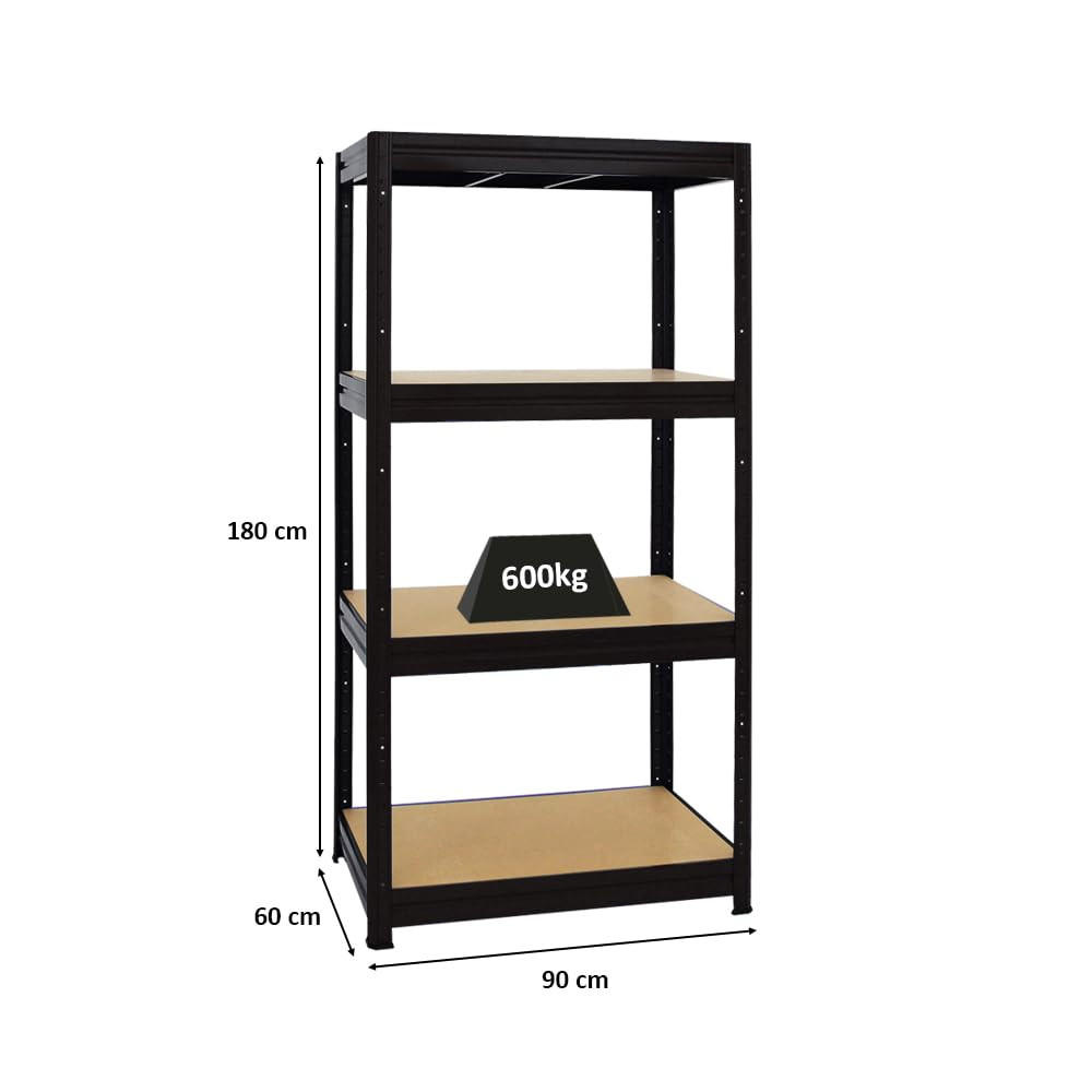 SCHWERLASTREGAL Dino 180x90x60 cm Fachlast 600 kg Schwarz - Schwarz, Metall (90/180/60cm) - PROREGAL