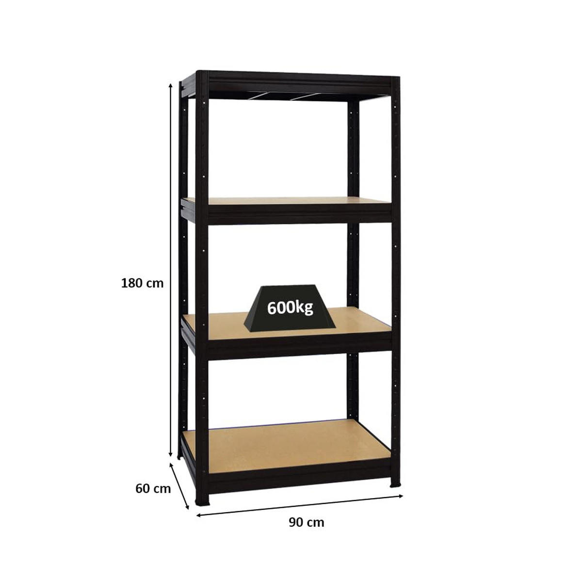 SCHWERLASTREGAL Dino 180x90x60 cm Fachlast 600 kg Schwarz - Schwarz, Metall (90/180/60cm) - PROREGAL
