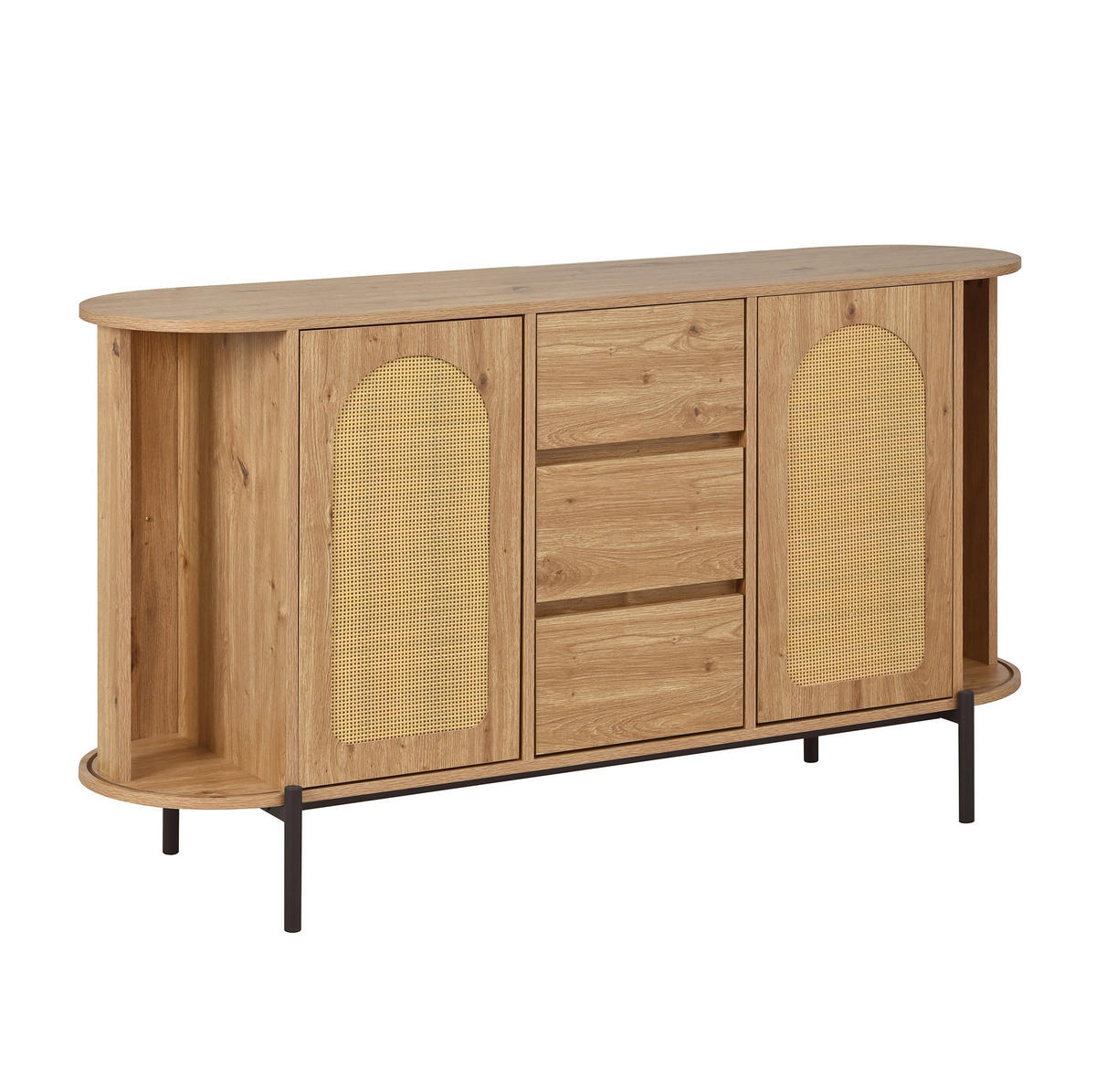 SIDEBOARD 140/38/77,5 cm Natur aus MDF mit Rattan-Türen und Schubladen - Naturfarben, Holzwerkstoff (38/77.5/140cm) - OKWISH