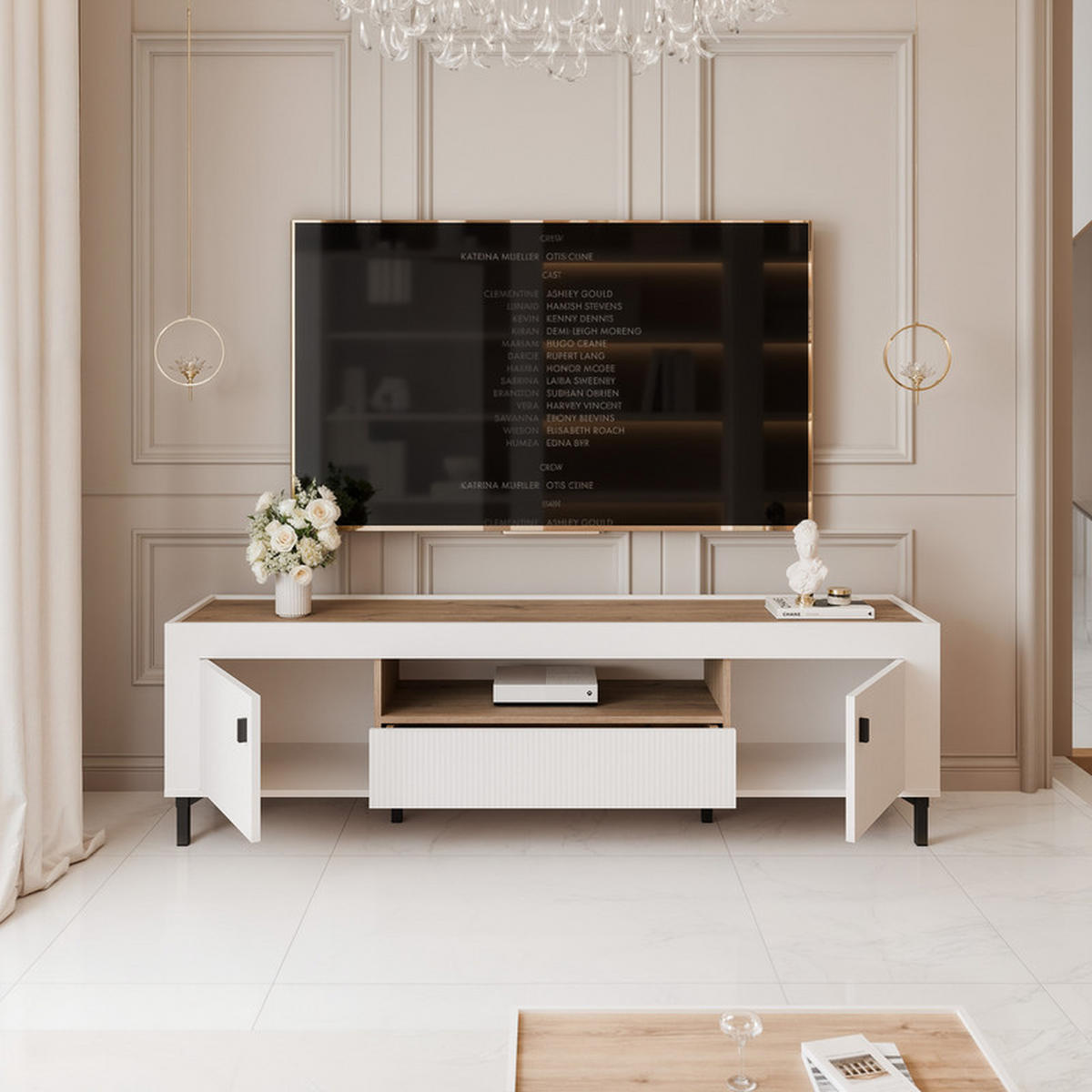 TV-LOWBOARD AVENA stehend, 177 cm Weiß/Eiche - Weiß, Holzwerkstoff/Kunststoff (177/52/40cm) - Idohome